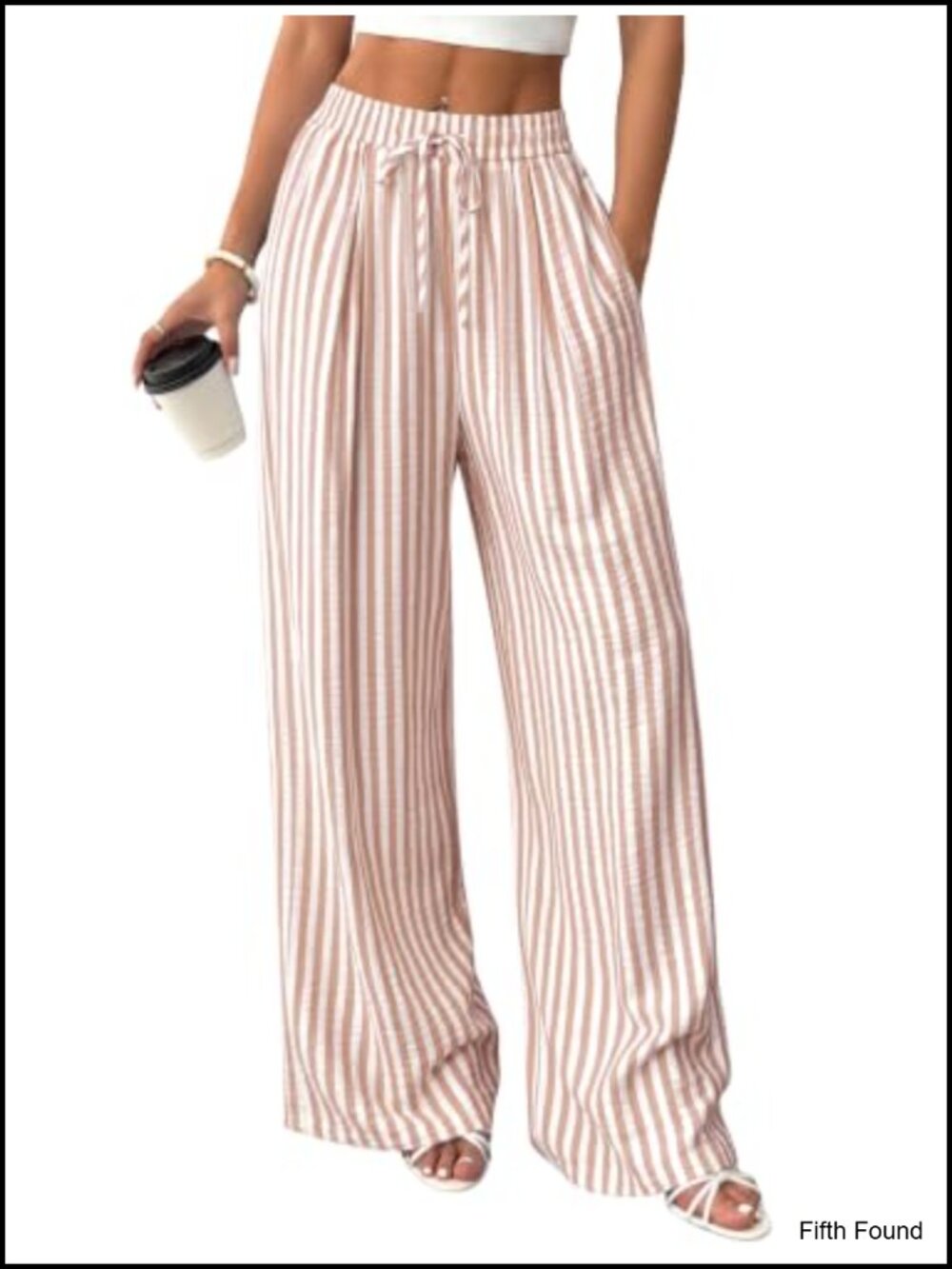 Wide Leg Palazzo Pants Striped Linen-Textured Summer Beach Pockets